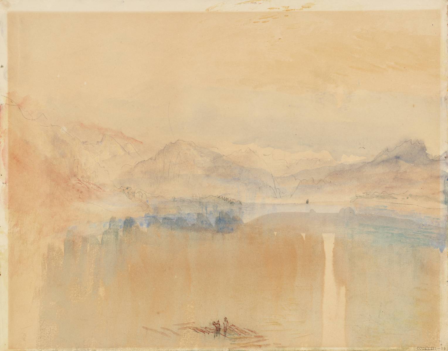 Lake of Lucerne, Looking from Kussnacht towards the Bernese Alps; Mont Pilatus on the Right, Dark against the Sunset