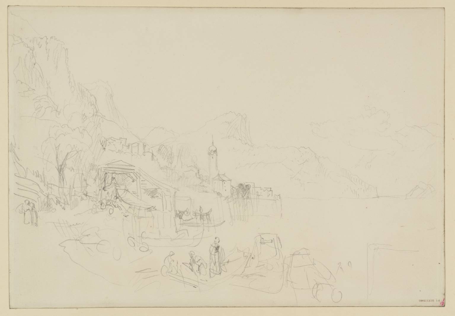 Village, with Boats and Figures beside Lake
