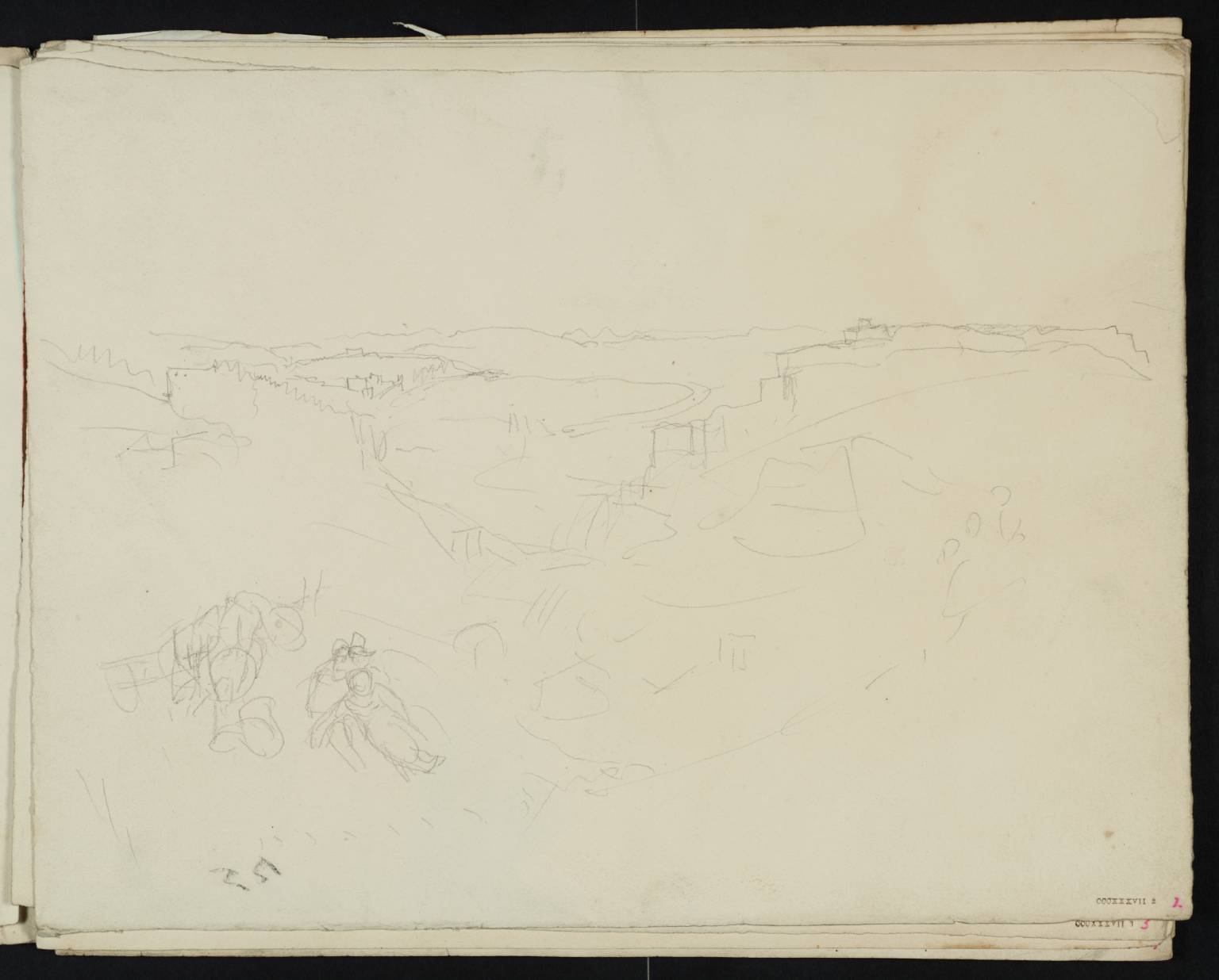Fortifications on Hill, with Figures