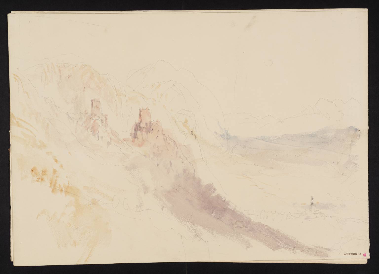 Ruined Castle on Rock, with Town in Valley Below