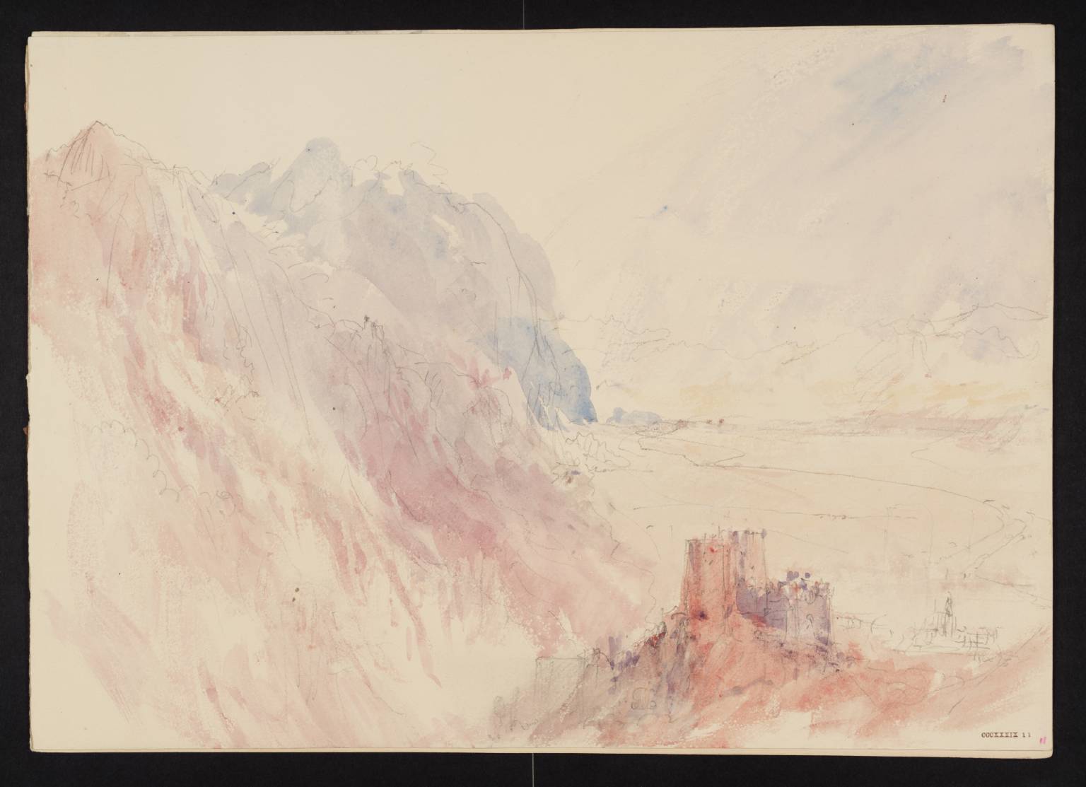 Ruined Castle, with Mountains; Road in Plain Beyond