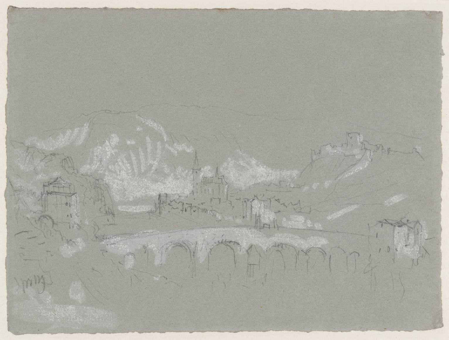 Town beside River, with Bridge in Foreground
