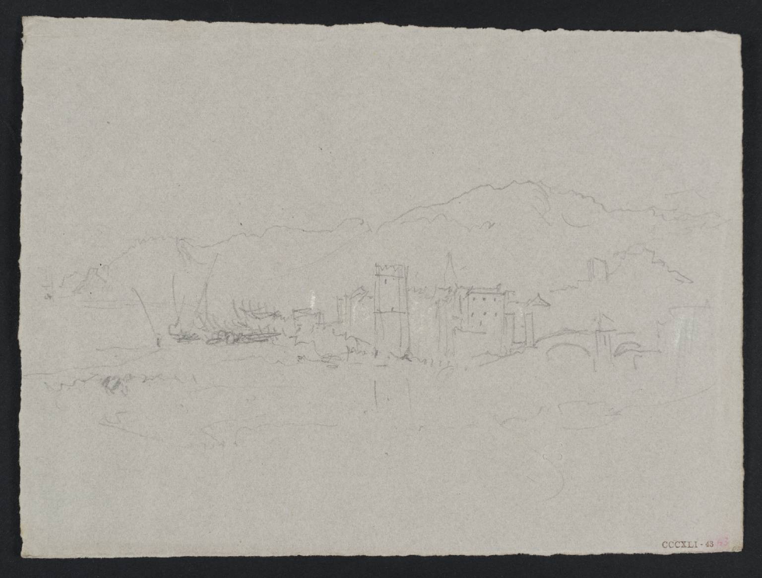 Bay, with Town and Distant Mountains