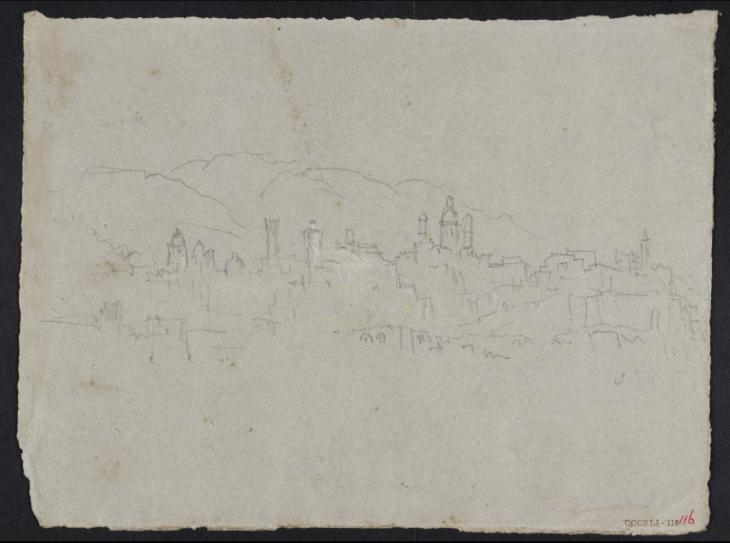 Joseph Mallord William Turner, ‘An ?Italian Town in a Valley, with Mountains Beyond’ c.1828-43
