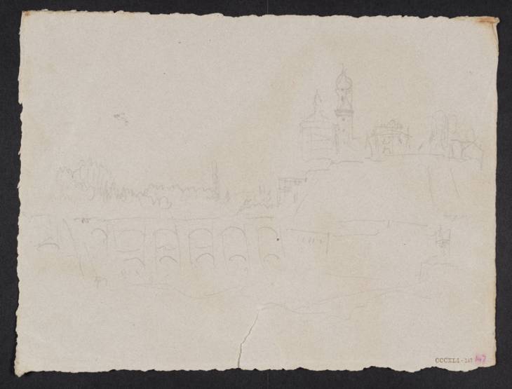 Joseph Mallord William Turner, ‘Augsburg, ?with the Göggingertor above the Moat, and the Tower of the Catholic Heilig-Kreuz-Kirche Beyond’ 1833