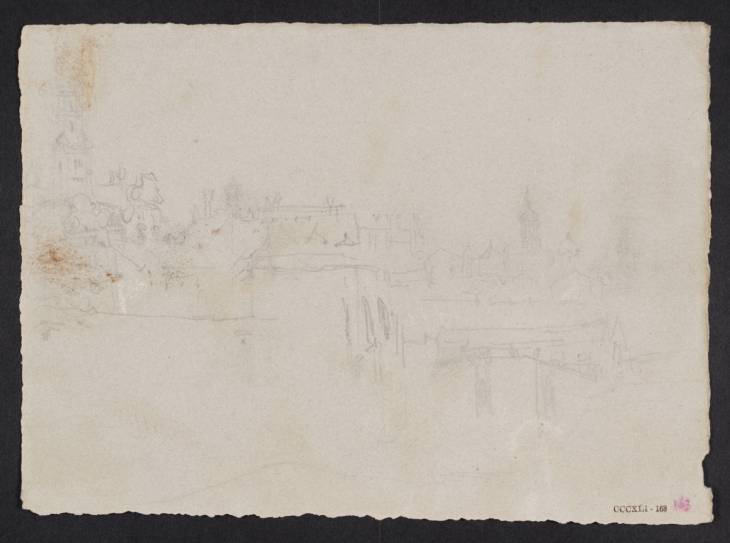 Joseph Mallord William Turner, ‘The Evangelical and Catholic Heilig-Kreuz Churches, Augsburg, above a Wooden Bridge over the Moat, with the Göggingertor in the Distance’ 1833