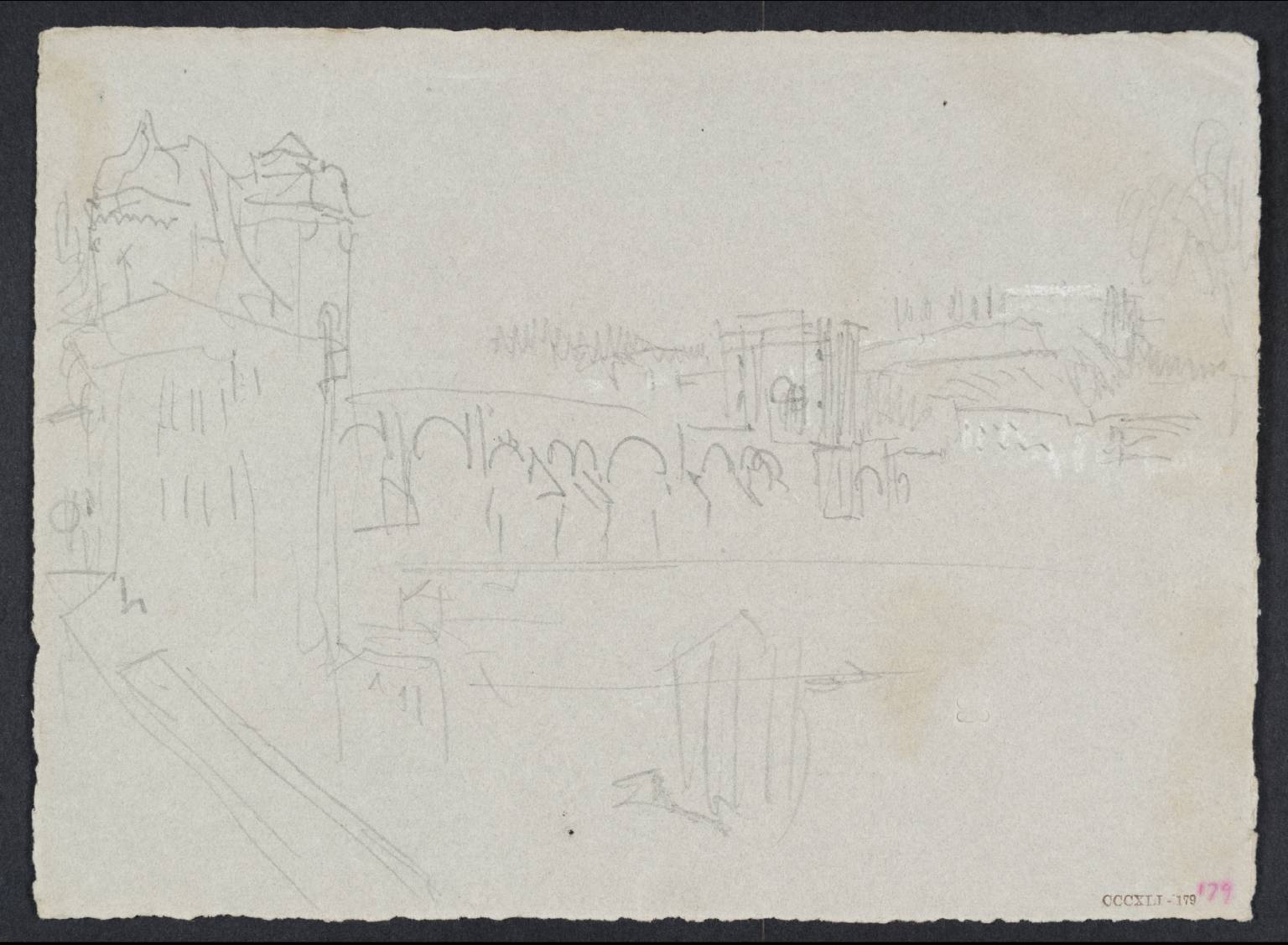 Bridge, with Buildings on Both Sides of River
