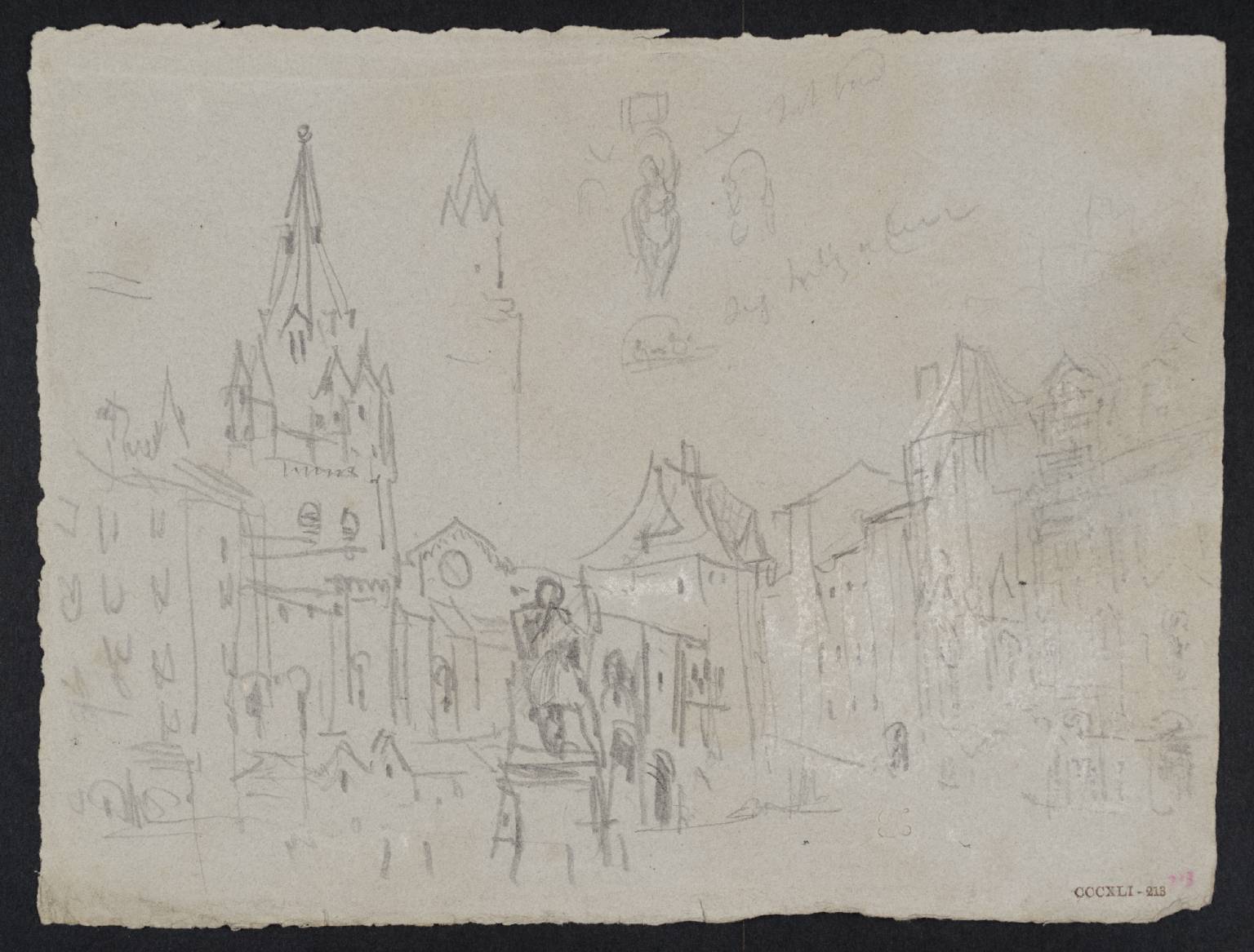 Market Square of Town, with Statue