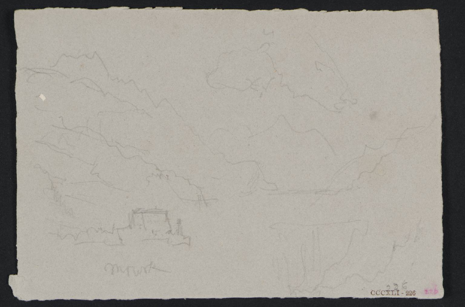 Mountains beside River (or Lake). Mourk [Turner] (?the Mürz, between Vienna and Gratz)