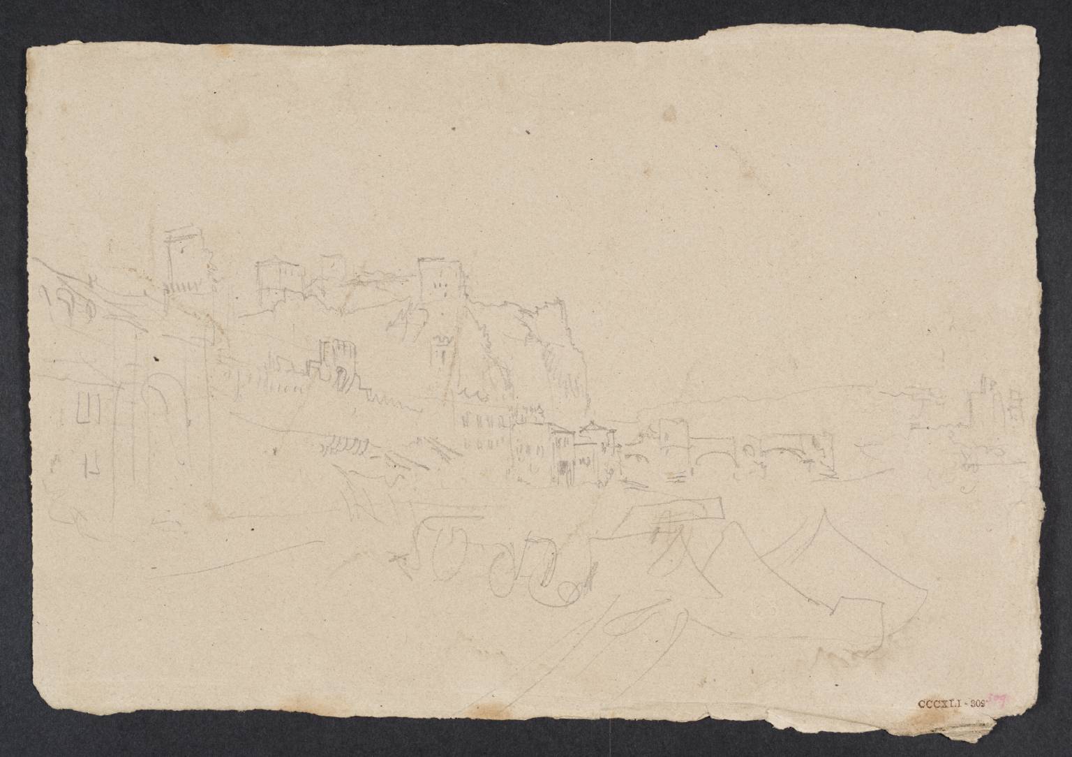 Town, with Bridge, and Ruins on Rock