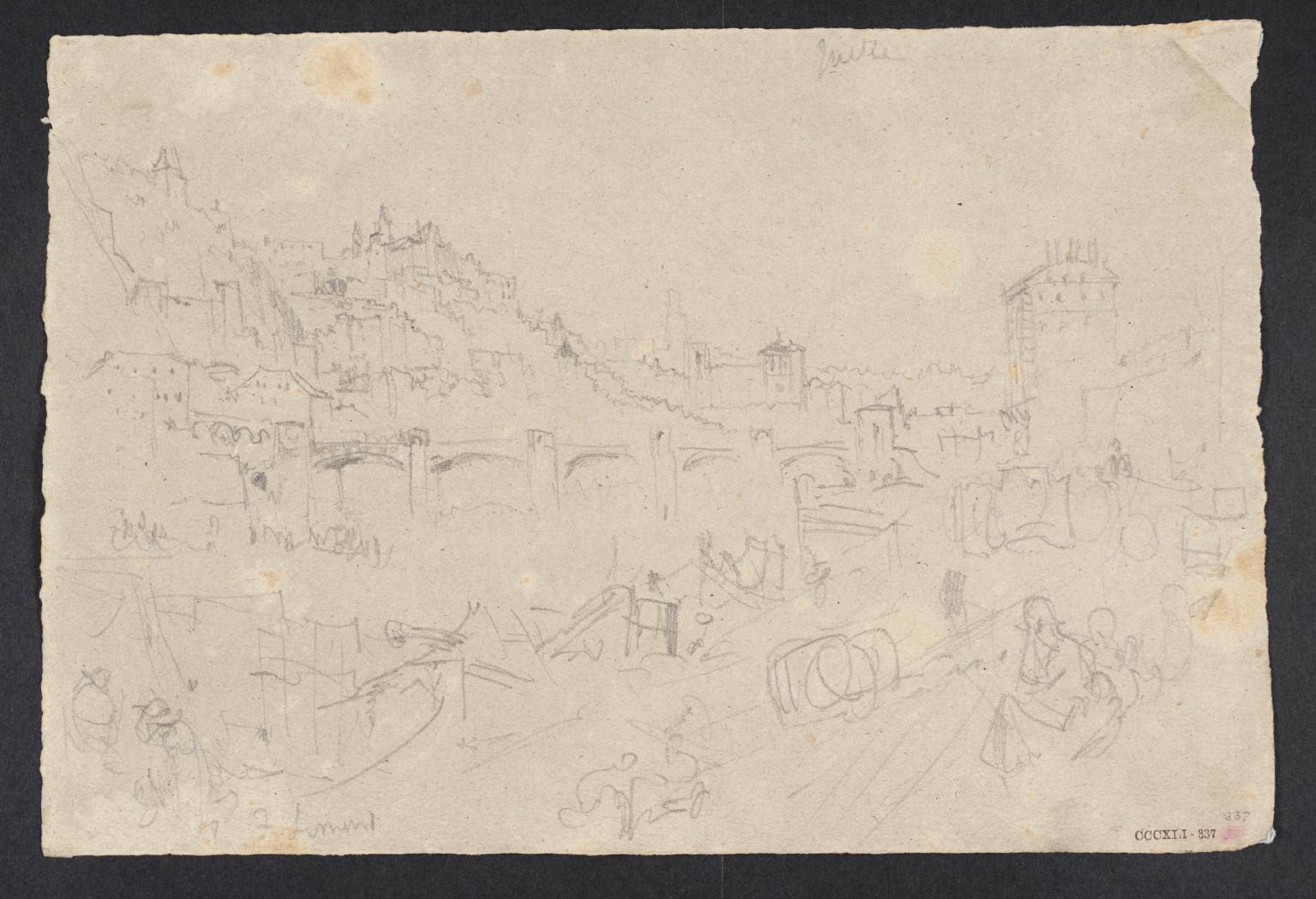 View of Town and River, with Buildings on High River Banks