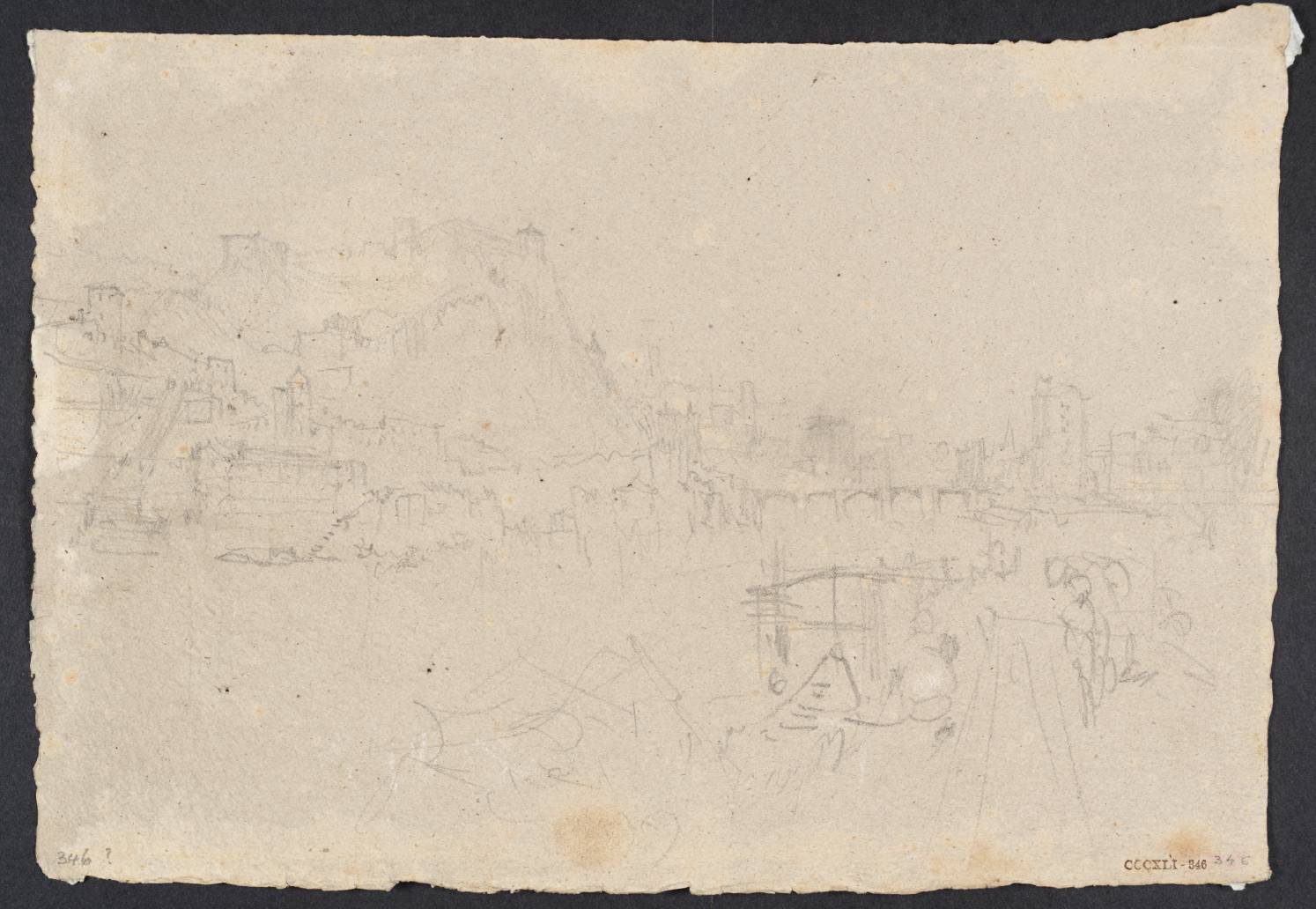 Town beside River, with Castle on Hill Above