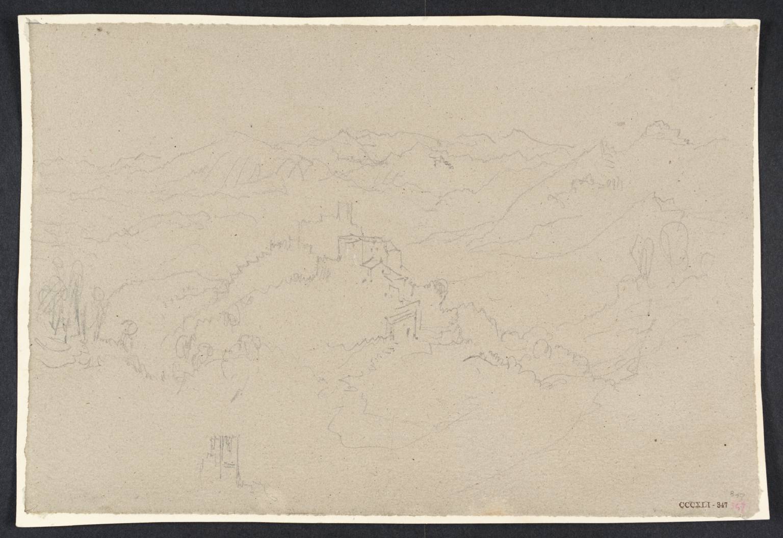Mountains, with Buildings on Rock