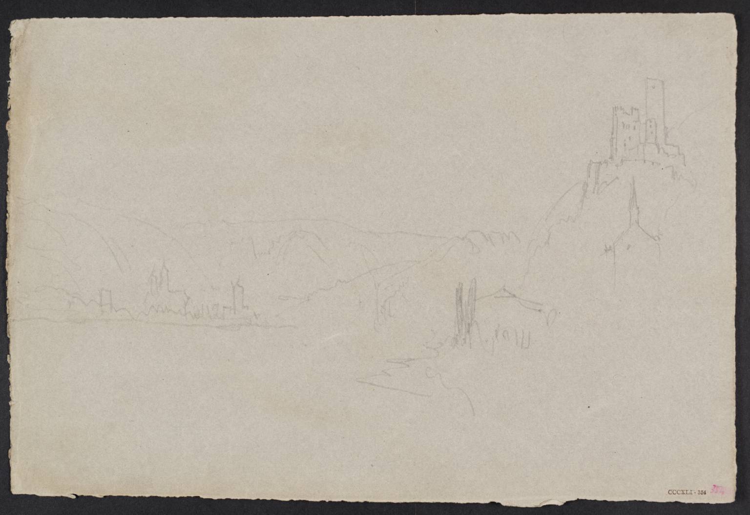 Ruined Castle on Rock beside River. (?The Thurnberg, at Welmich)