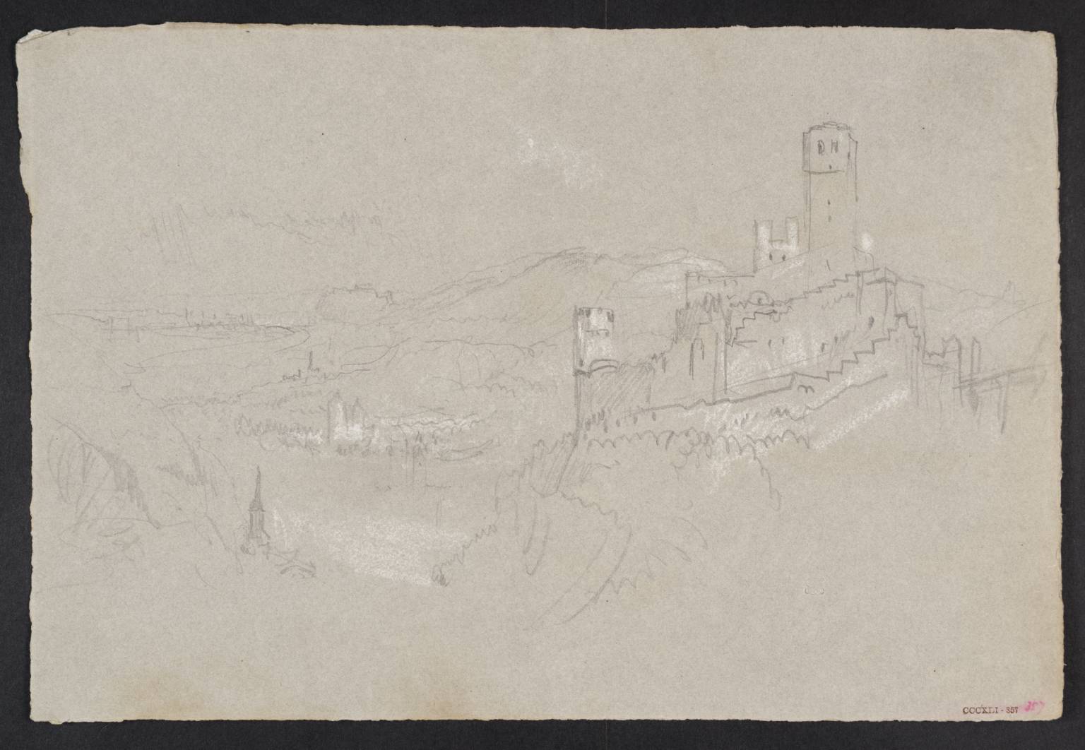 Ruined Castle on Rock, with View of River Below