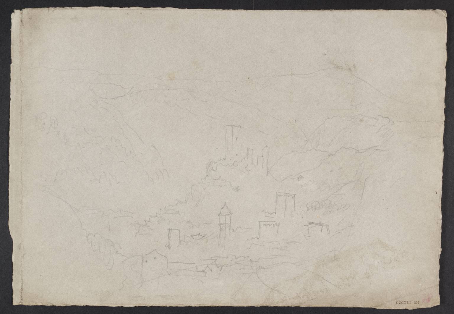 Ruined Castle on Rock among Mountains