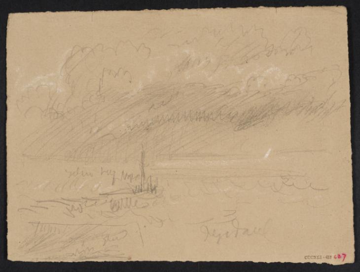 Joseph Mallord William Turner, ‘?Margate: Jarvis's Landing Place, with Heavy Cloud and a Distant Sail’ c.1844