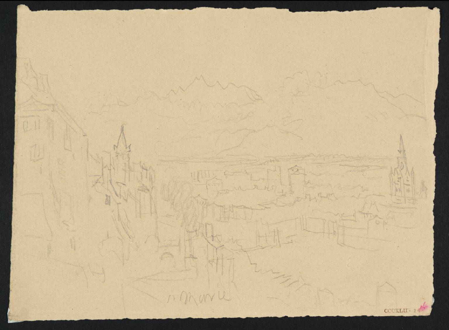 Town in Valley, with River and Distant Alps. St Marie [Turner]