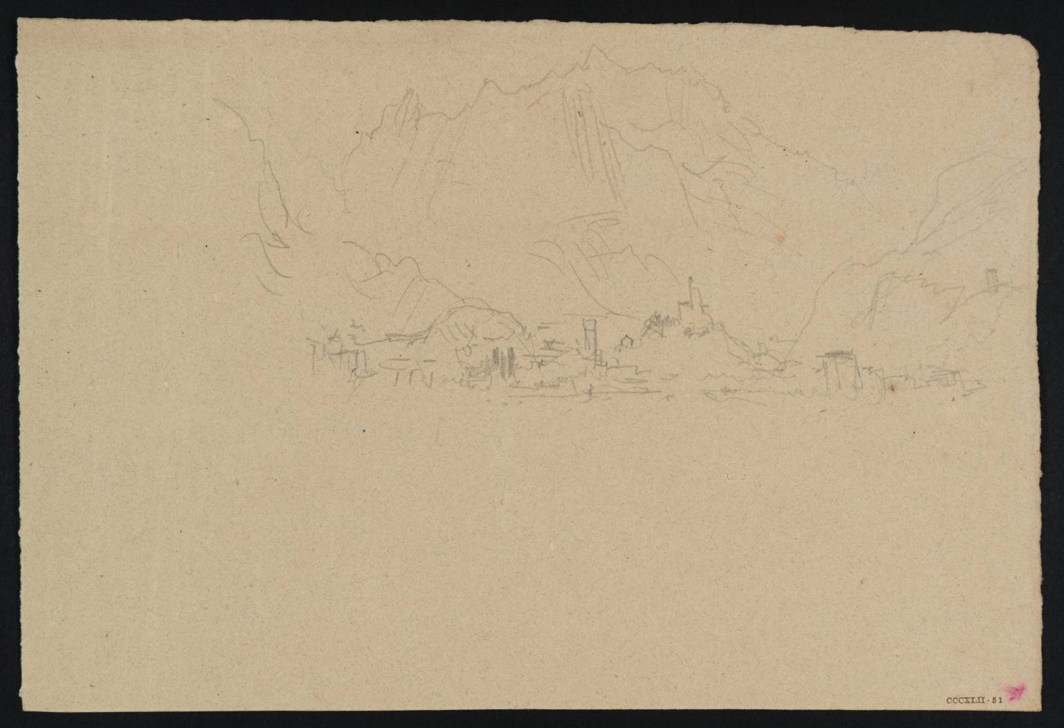 Buildings on Rocks, with Mountains Beyond