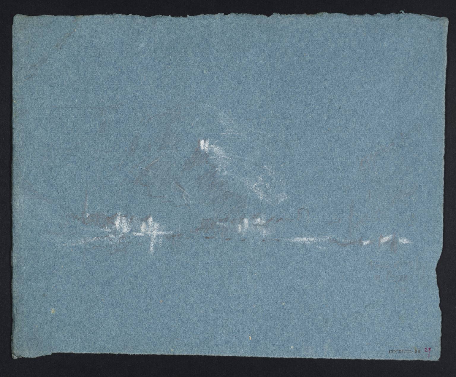 River (or Lake) Scene, with Town and Mountains