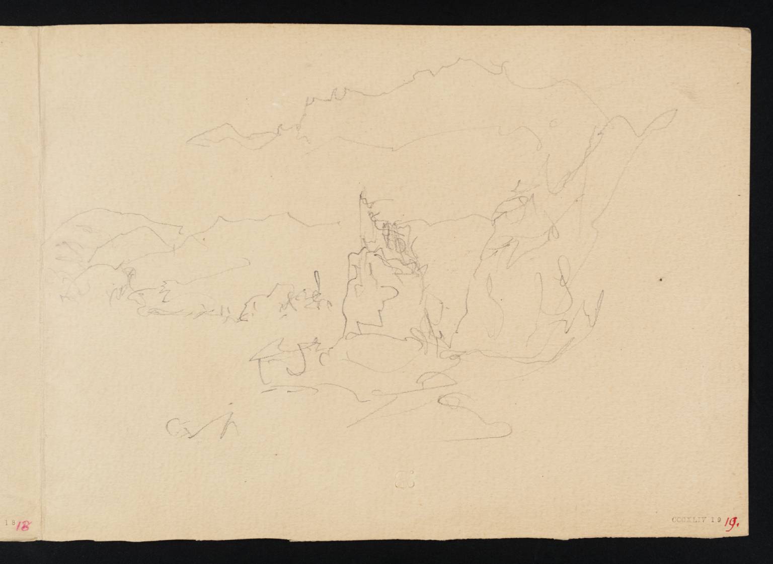 Ruined Castle on Rock, with Mountains