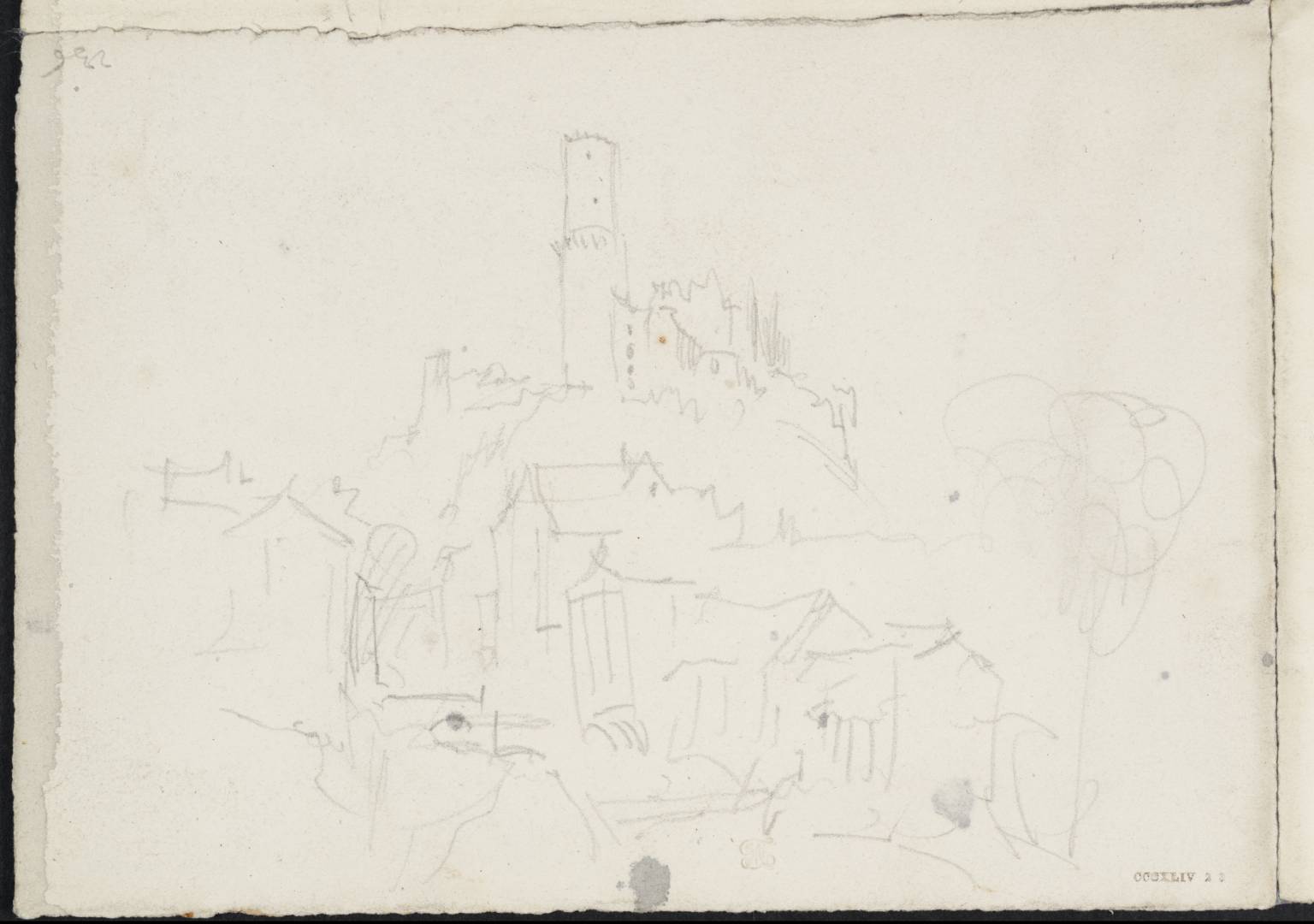 Houses, with Ruined Castle on Rock Above