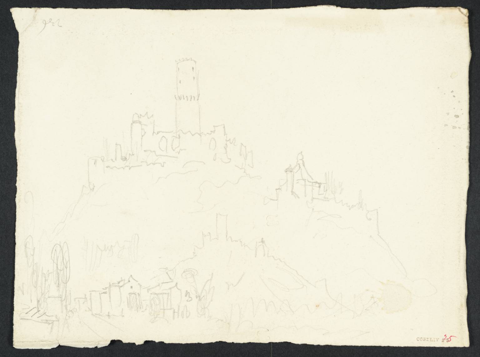 Ruined Castle on Rock, with Village at its Foot