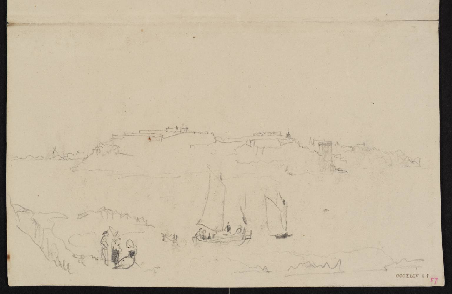 Fortress on Rock, with Shipping and Figures in Foreground
