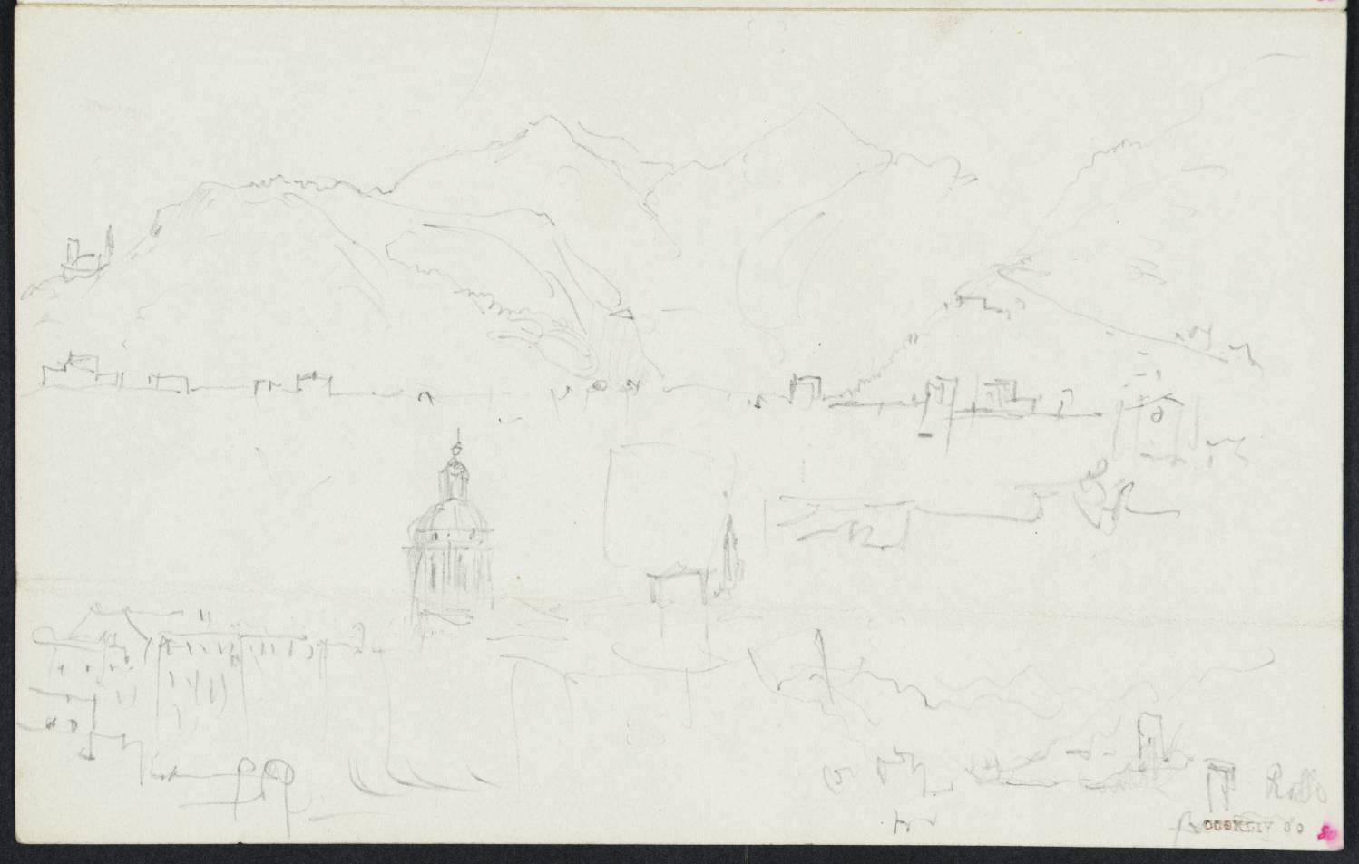 Town, with Mountains beside Lake. Rosso [Turner]