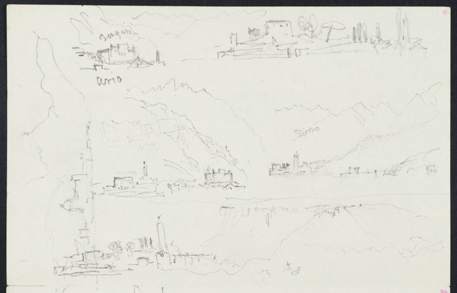 Views of Bergamo, Ario, Tirno [Turner] (?Urio and Torno, on Lake of Como), Etc.