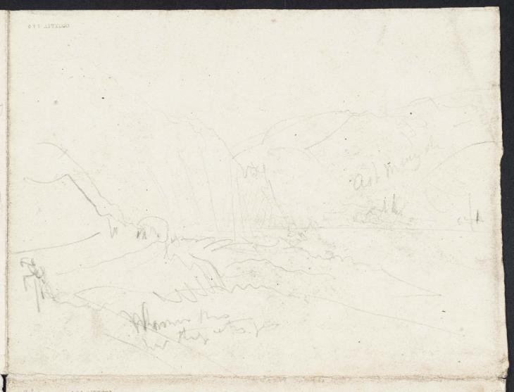 Joseph Mallord William Turner, ‘A ?Northern Italian or Swiss Mountain Valley, with a Distant Settlement’ c.1828-44