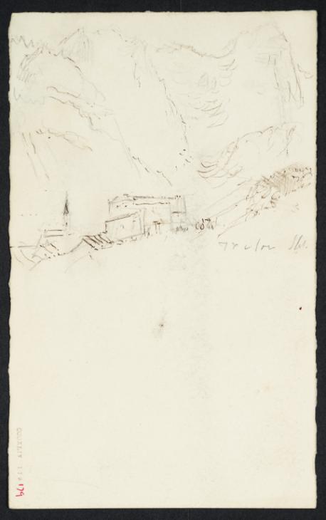 Joseph Mallord William Turner, ‘Houses and a Spire among ?Northern Italian or Swiss Mountains’ c.1828-44