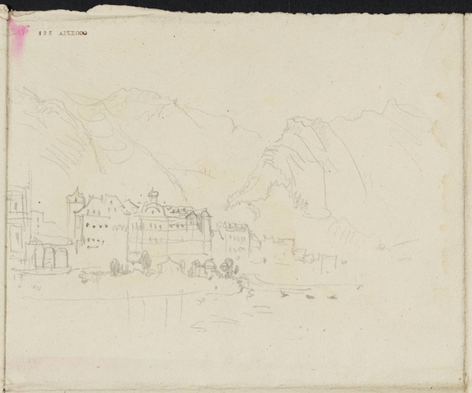 Town, with Mountains beside River