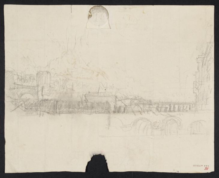 Joseph Mallord William Turner, ‘A Classical Townscape, with a Volcano Erupting Beyond’ c.1824