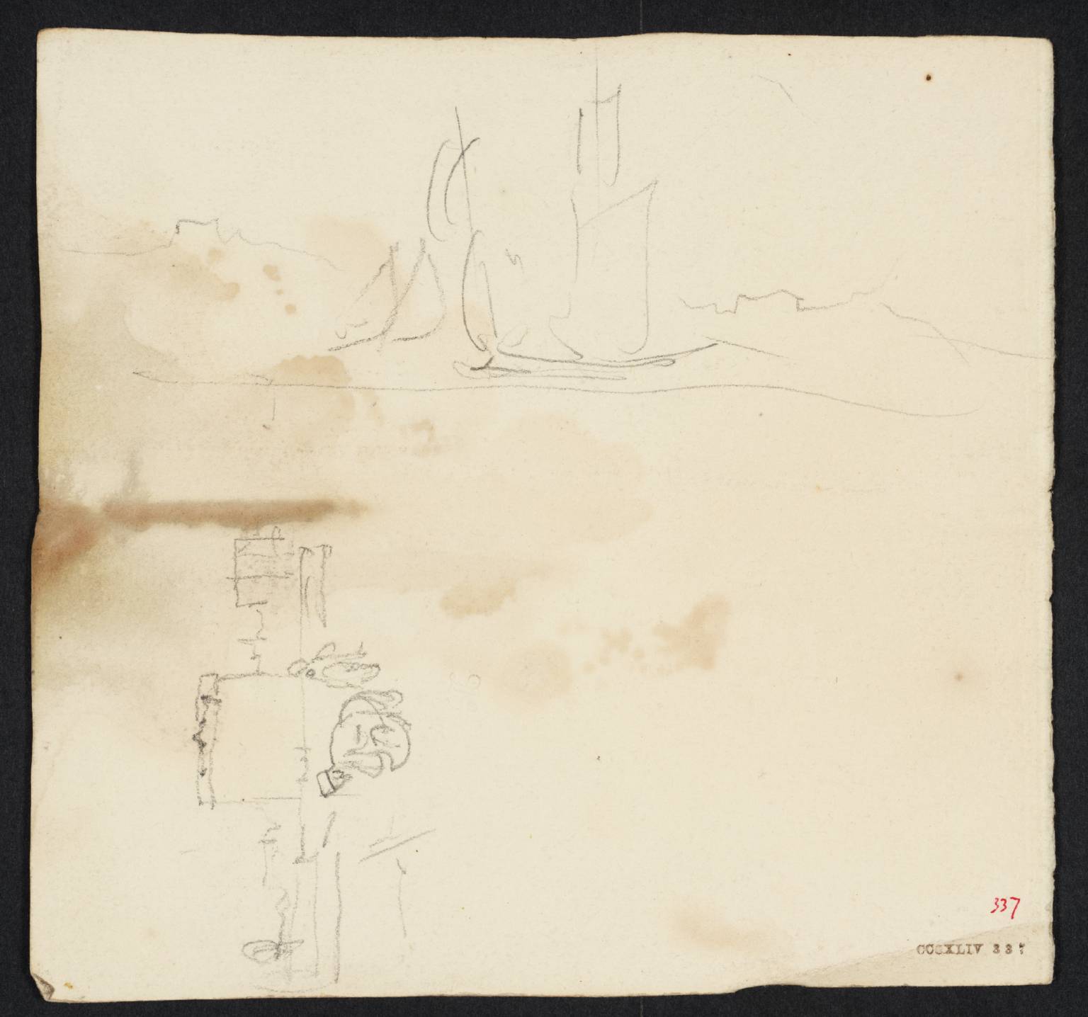Tower, with Figures: Also a Vessel Sailing