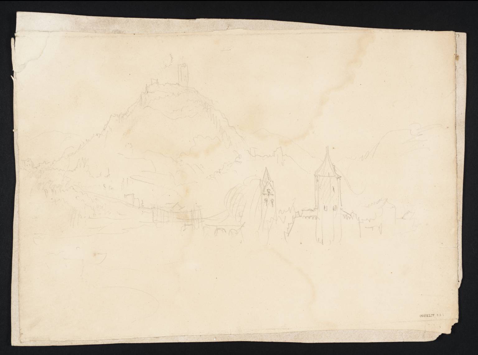 Town beside River, with Castle on Hill