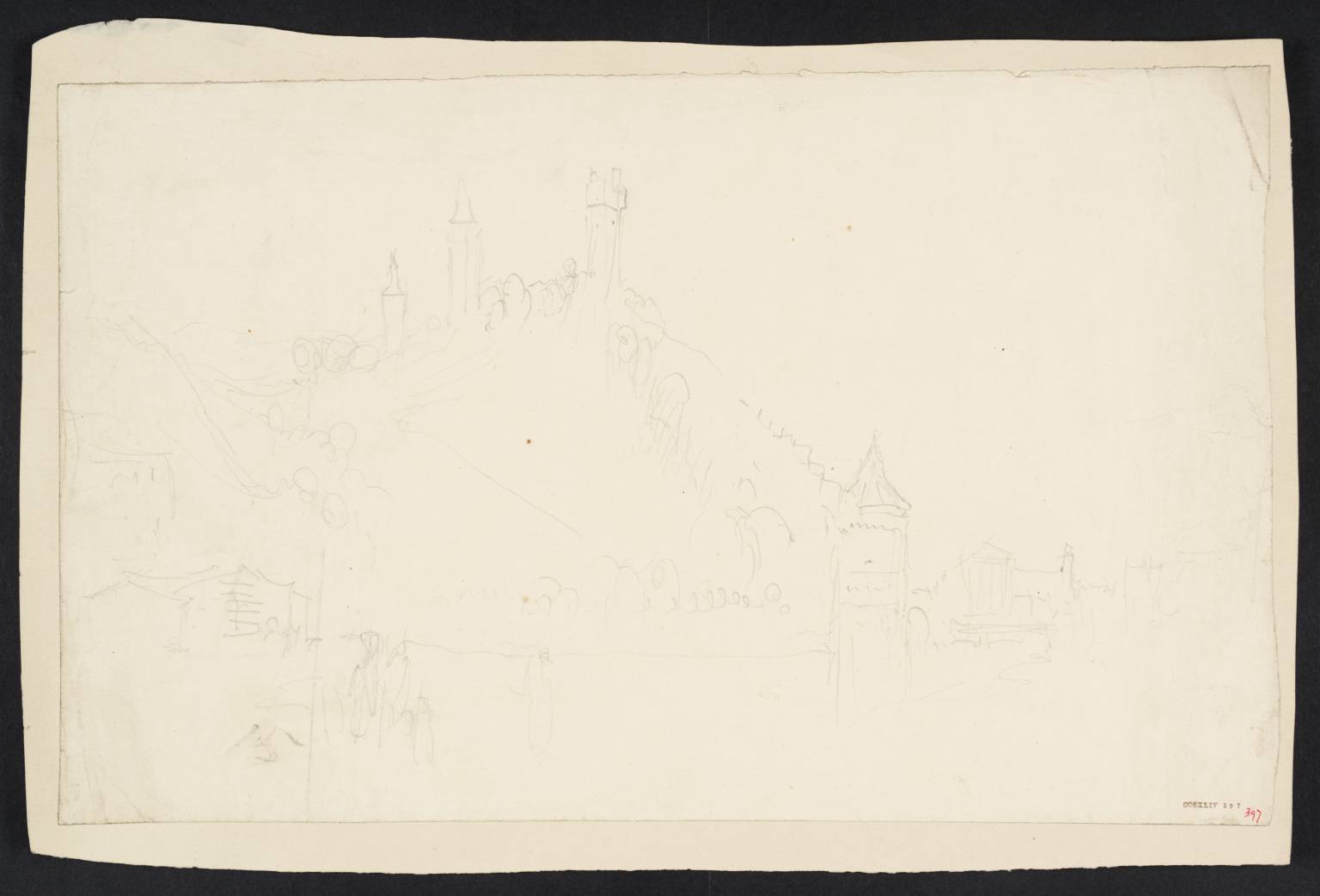 A Hill, with Towers, beside Lake (or River) (?Lucerne)