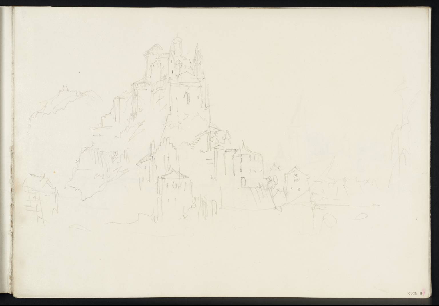 Town, with Castle above on Rock