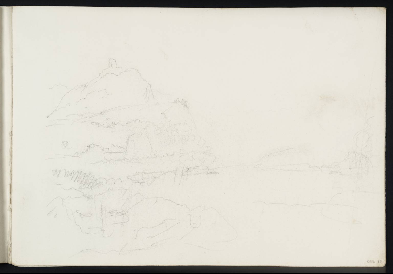 Mountain beside River, with Tower on Summit