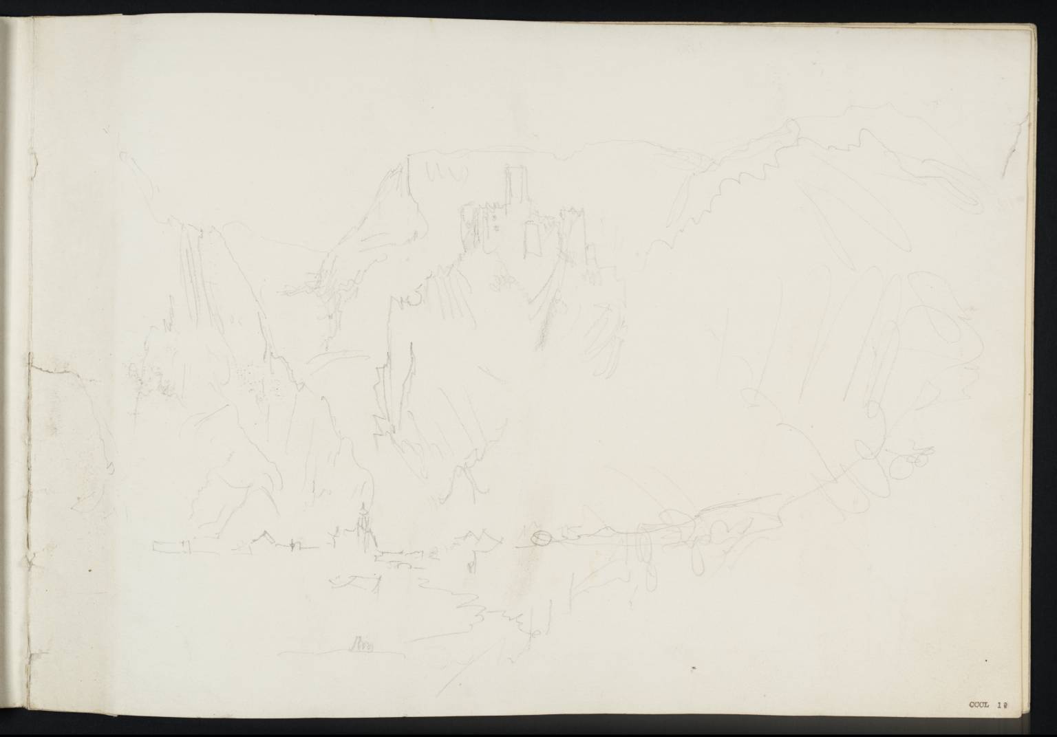 Ruined Castle on Rock among Mountains