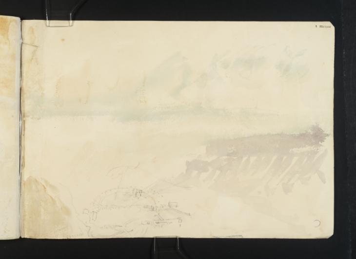 Joseph Mallord William Turner, ‘A Coastal Headland; a Plan of Boulogne Harbour’ 1845 (Inside front cover of sketchbook)