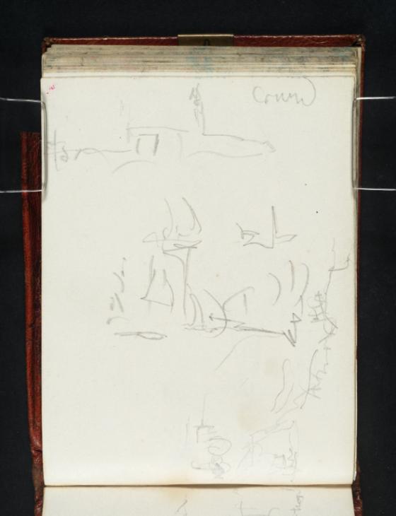Joseph Mallord William Turner, ‘A Harbour with a Lighthouse; Boats under Sail; Channel Cliffs’ 1845