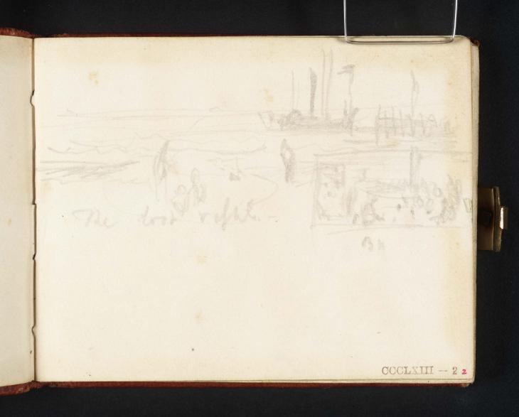 Joseph Mallord William Turner, ‘Children Playing on the Seashore with a Steamer and Pier Beyond, Perhaps at Margate’ c.1830