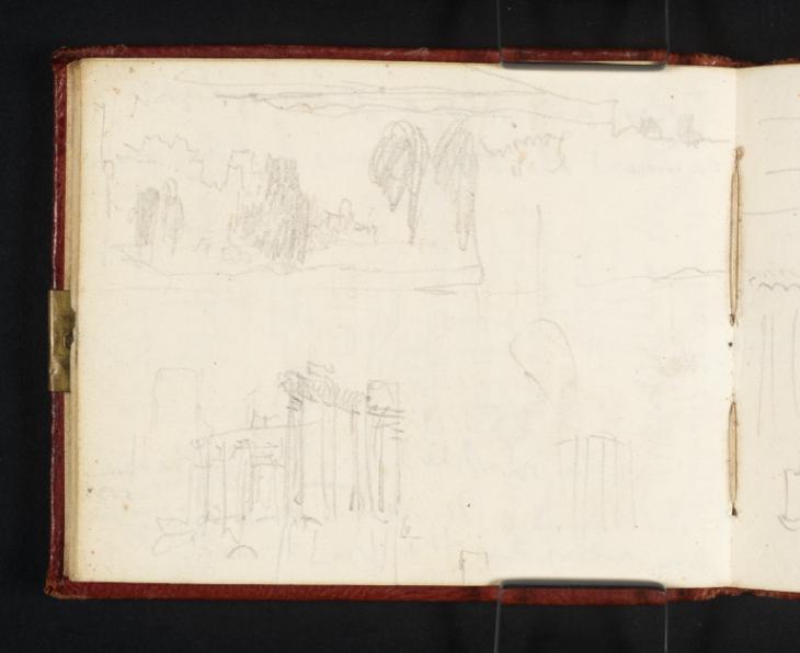 Joseph Mallord William Turner, ‘Study for 'Caligula's Palace and Bridge'; ?Study for 'Temple of Minerva'; St Lawrence’ c.1830