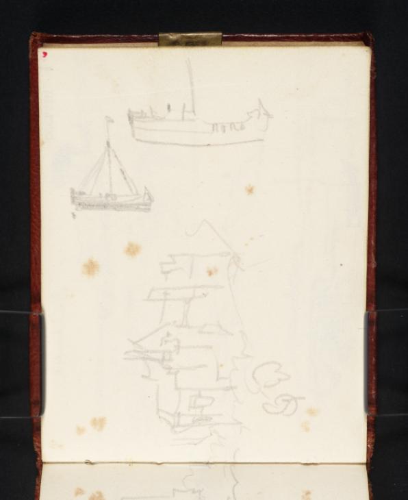 Joseph Mallord William Turner, ‘St Nicholas's Church and Milner Court, Sturry; Studies of Sailing Boats’ c.1830