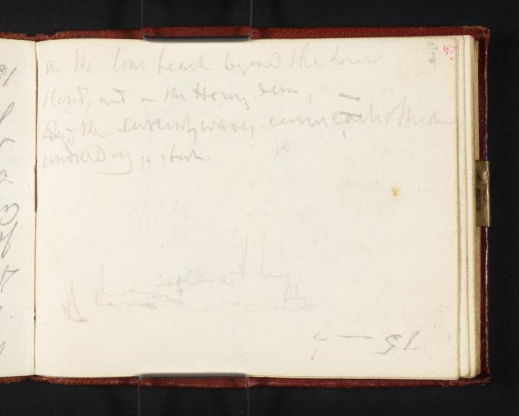 Joseph Mallord William Turner, ‘A Boat ?off Margate Pier; Inscriptions by Turner: Figures and a Draft of Poetry’ c.1830