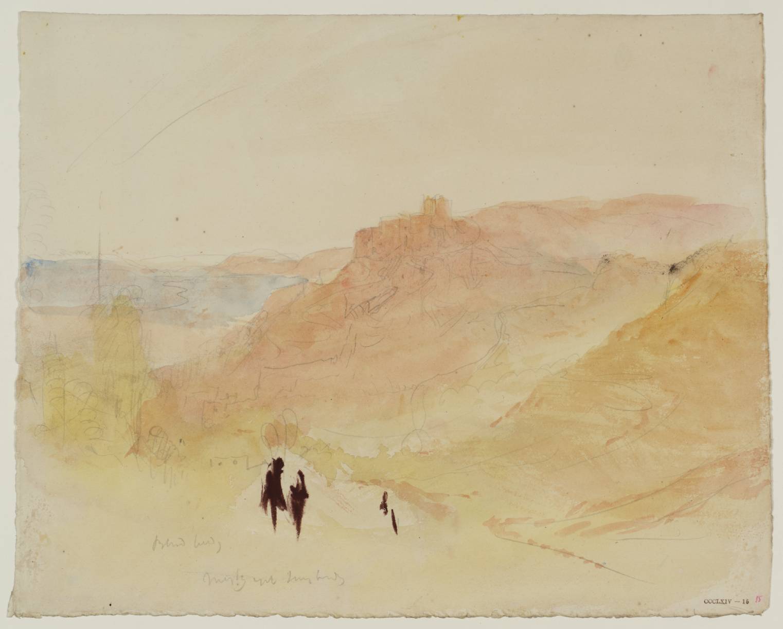 Landscape, with Ruined Castle on Hill in Mid-Distance