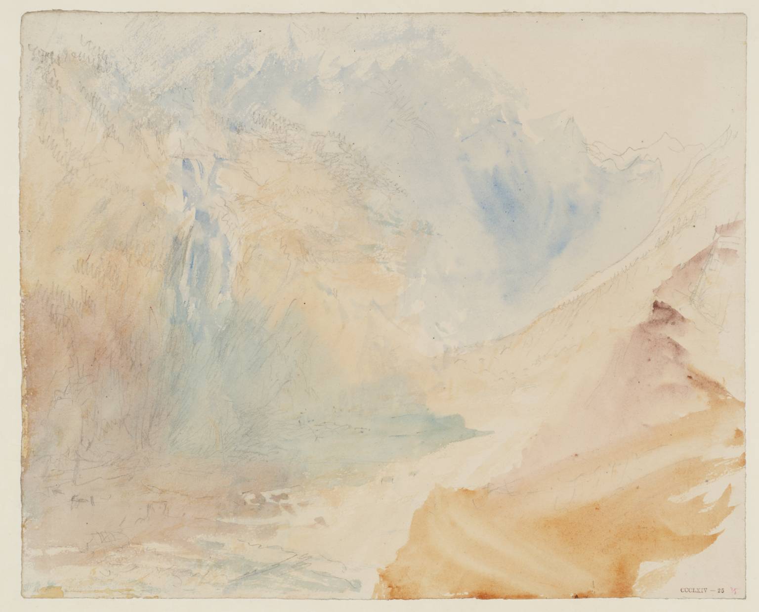 Valley, with Mountains and Waterfall