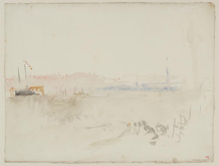 Joseph Mallord William Turner, ‘The Arrival of Louis-Philippe: ?The Waterfront of Portsmouth Harbour with Figures and Bunting’ 1844