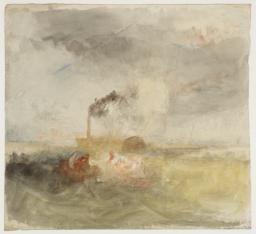 A Steamer and a Sailing Ship off the Coast in a Storm